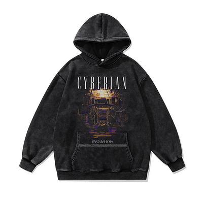 Digital Direct Injection Printing Hooded Sweater Oversize Retro Cotton Washed Hoodie Jacket Men