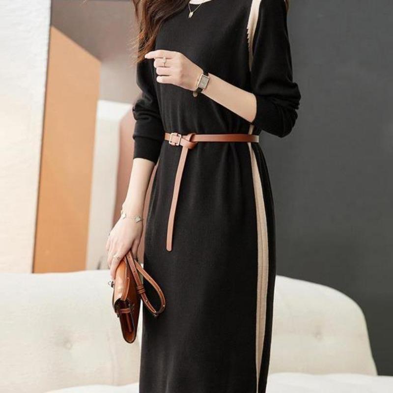 With coat knitted dress women's autumn and winter new temperament elegant semi-turtleneck medium and long base with sweater skirt