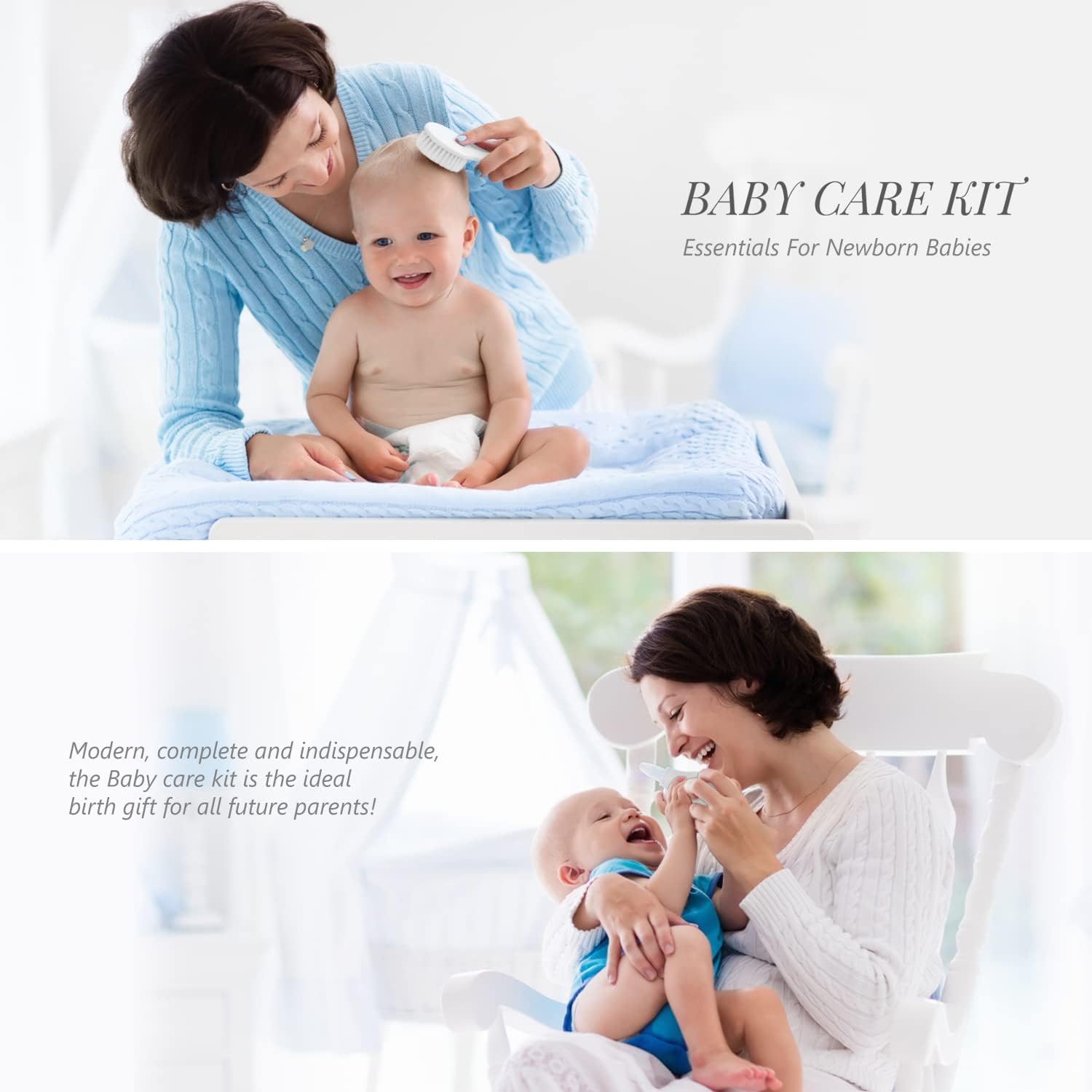 Baby Grooming Kit, 15 in 1 Portable Baby Safety Care Set with 01 Hair Brush Comb Nail Clipper Nasal Aspirator etc for Nursery Newborn Infant Girl