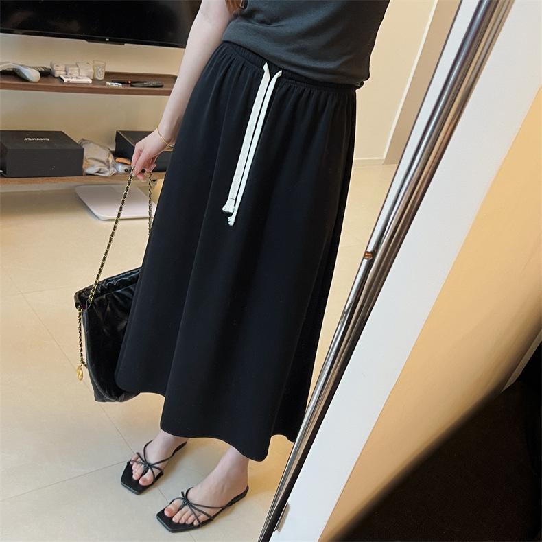 

Юбка миди Q-Bounce с мягким облачным ощущением, воздушный слой: Легкая А-силуэтная юбка на резинке для весны/лета, свободного кроя, повседневная Small чёрный