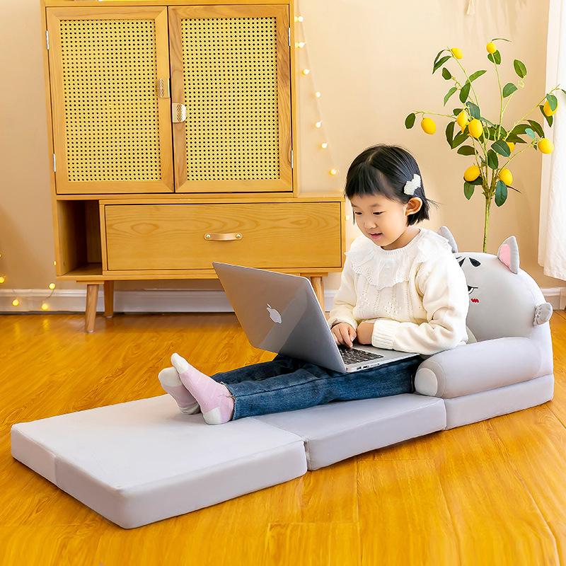 Multi-Function Folding Toddler Sofa: Cartoon Design, Washable Cushion, Perfect for Boys & Girls' Reading and Play.