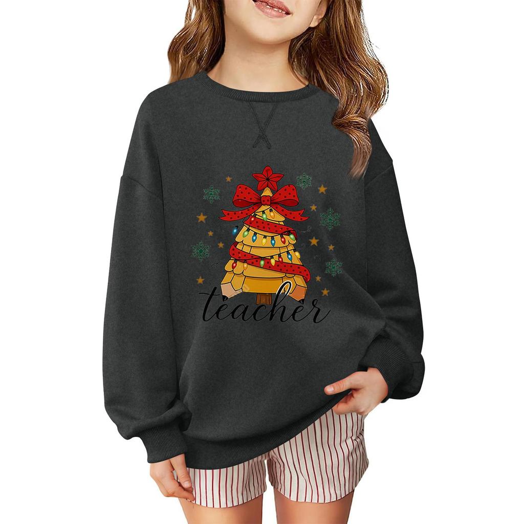 Dětská módní ležérní mikina s dlouhým rukávem a volného střihu s vánočním potiskem