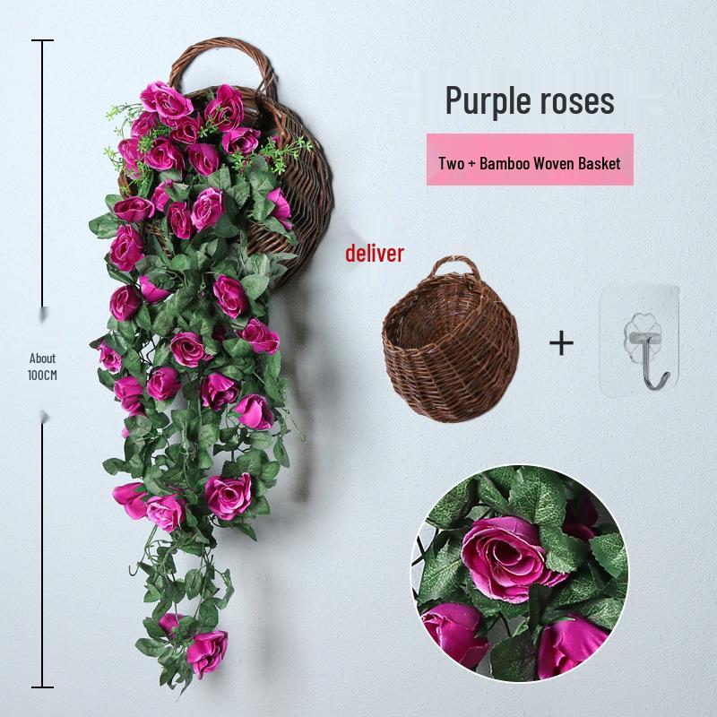 Decorazione con Rampicante di Rose da Appendere a Parete per Interni - Cesto di Fiori Artificiali per Soggiorno