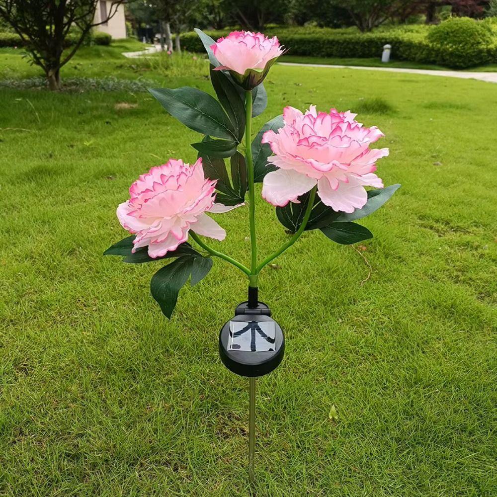 Solar Powered Solar Garden Lights Simulation Flower Peony Lamp Solar Path Lights Auto On/Off LED Ground Plug Light