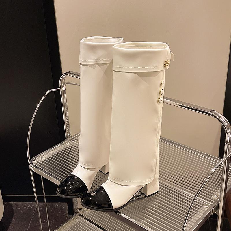 New autumn and winter big tube circumference knight boots long boots women but trousers knee boots French retro small fragrance