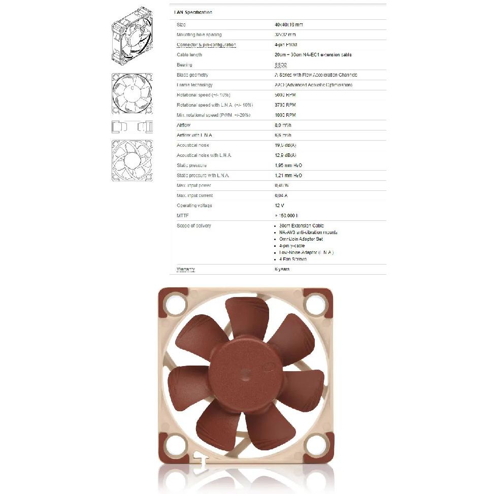 Noctua NF-A4x10 PWM 3pin/4pin 12V/5V Case Fan 40x40x10mm Thin Fan PWM Intelligent Temperature Control Ultra Small Fan