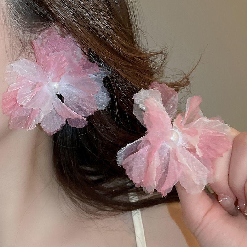 Silver needle pink flower fringed vacation style earrings summer sweet delicate stud earrings small fresh design earrings women