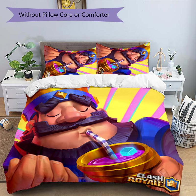 3pcs Clash Royale pattern bedding set duvet cover set includes duvet cover &pillowcases, perfect all season bedroom decoration & gift