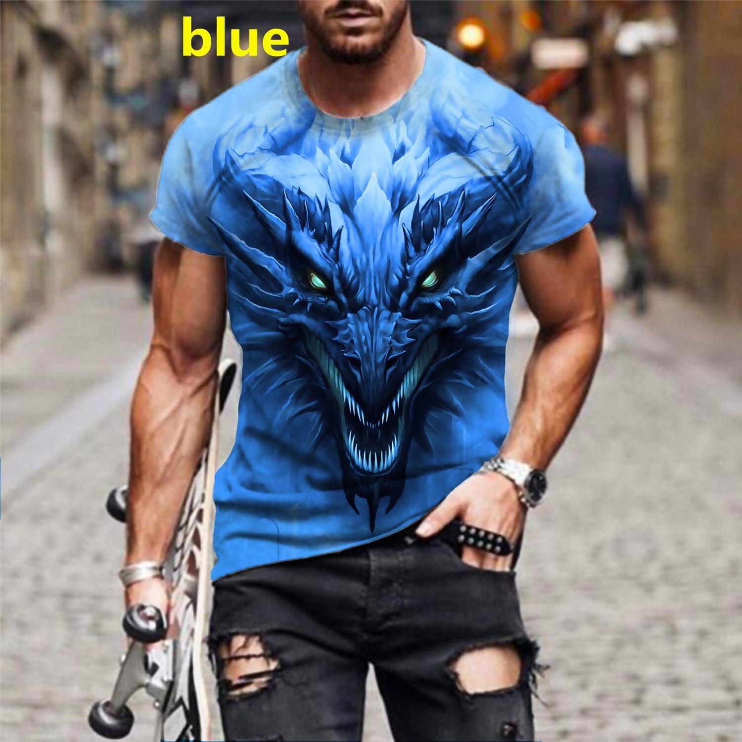 

Крутые мужские повседневные футболки с коротким рукавом, забавные 3D-драконы с принтом, индивидуальные уличные футболки 5XL зелёный
