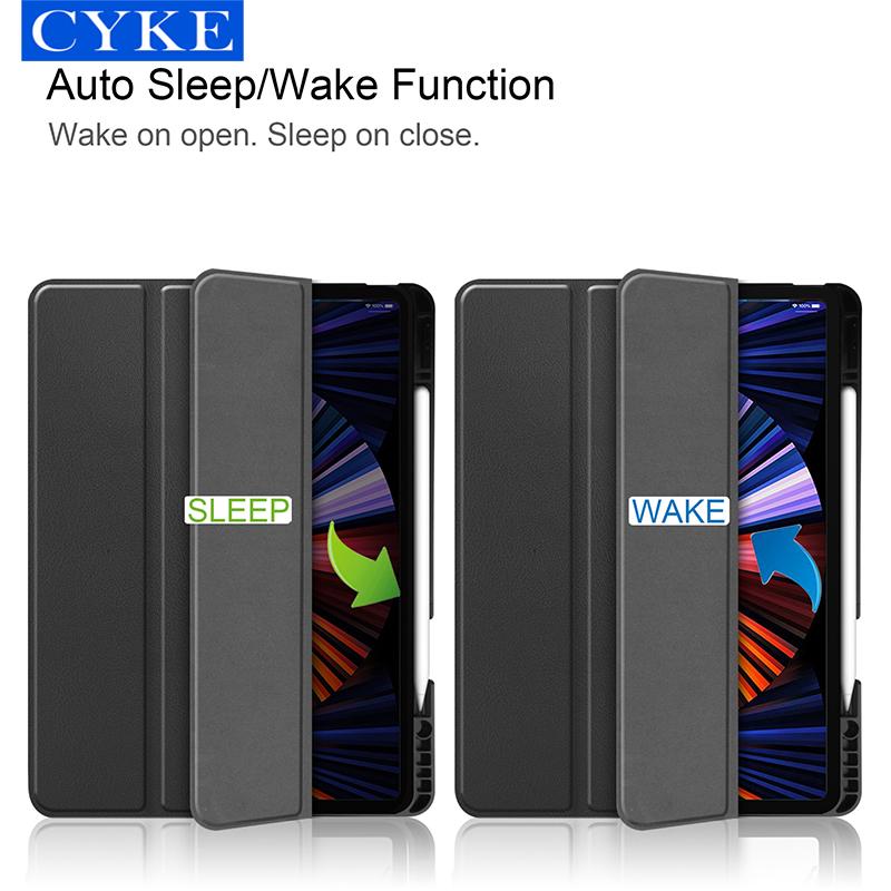 CYKE Trifold Minimalist Style Trifold Tablet Cover Business Tablet Case With Pencil Holder for Apple Ipad Pro 2021 12.9 Inch