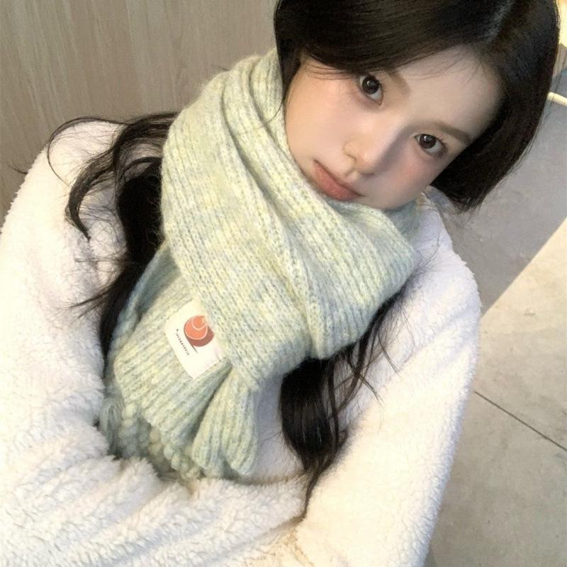 Scarf for Women Wool Soft Knitted Thick Wool Student Winter Warm Snail Mark Blue Braid Tassel Scarf for Men