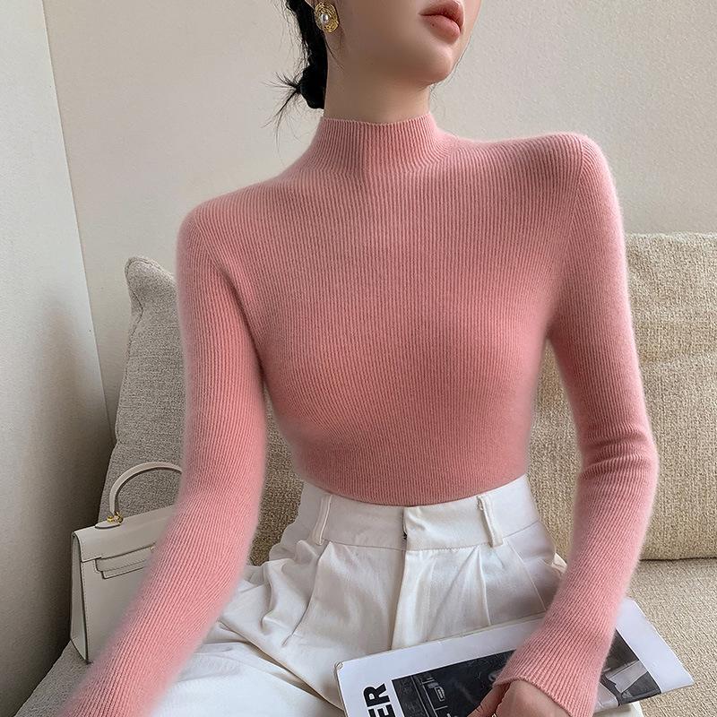Women's Seamless Half-High Neck Knit Sweater: Versatile, Tight-Fitting Base Layer for Autumn and Winter