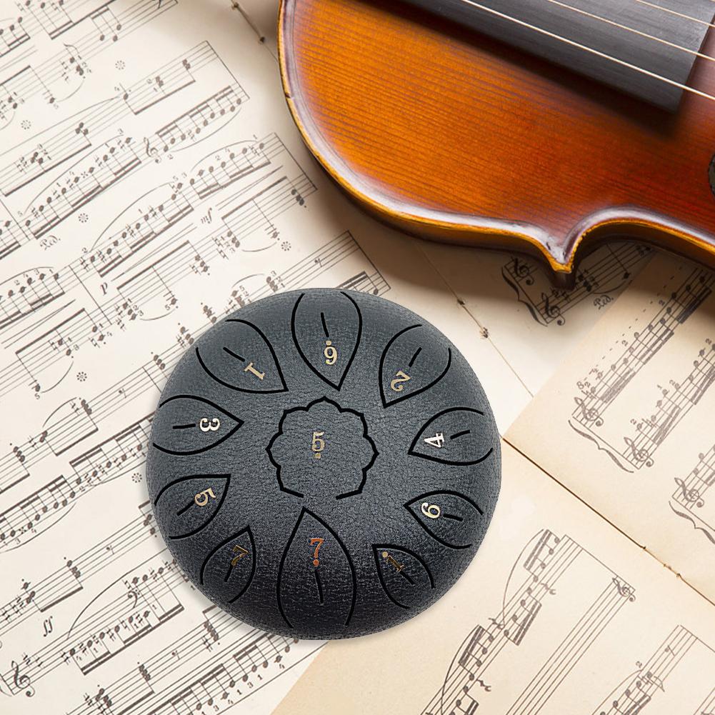 6 inch 11 Tune Hollow Drum Notes Percussion Musical Instrument Hand Pan Tank Drum Steel Tongue Drum with Bag Drumsticks Sticker