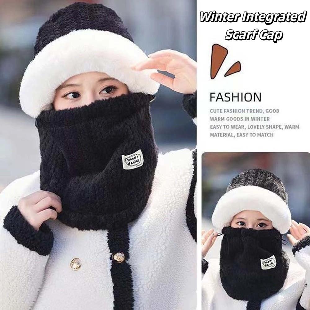 Plush Winter Integrated Scarf Cap Soft Cold Proof Scarf Versatile Pullover Mask Cap  Anti-cold