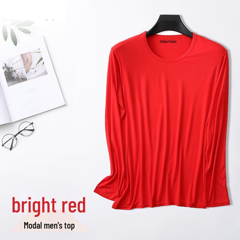 Men's Plus Size Modal Thermal Underwear: Thin, High-Elasticity Round Neck Shirt & Pants Set