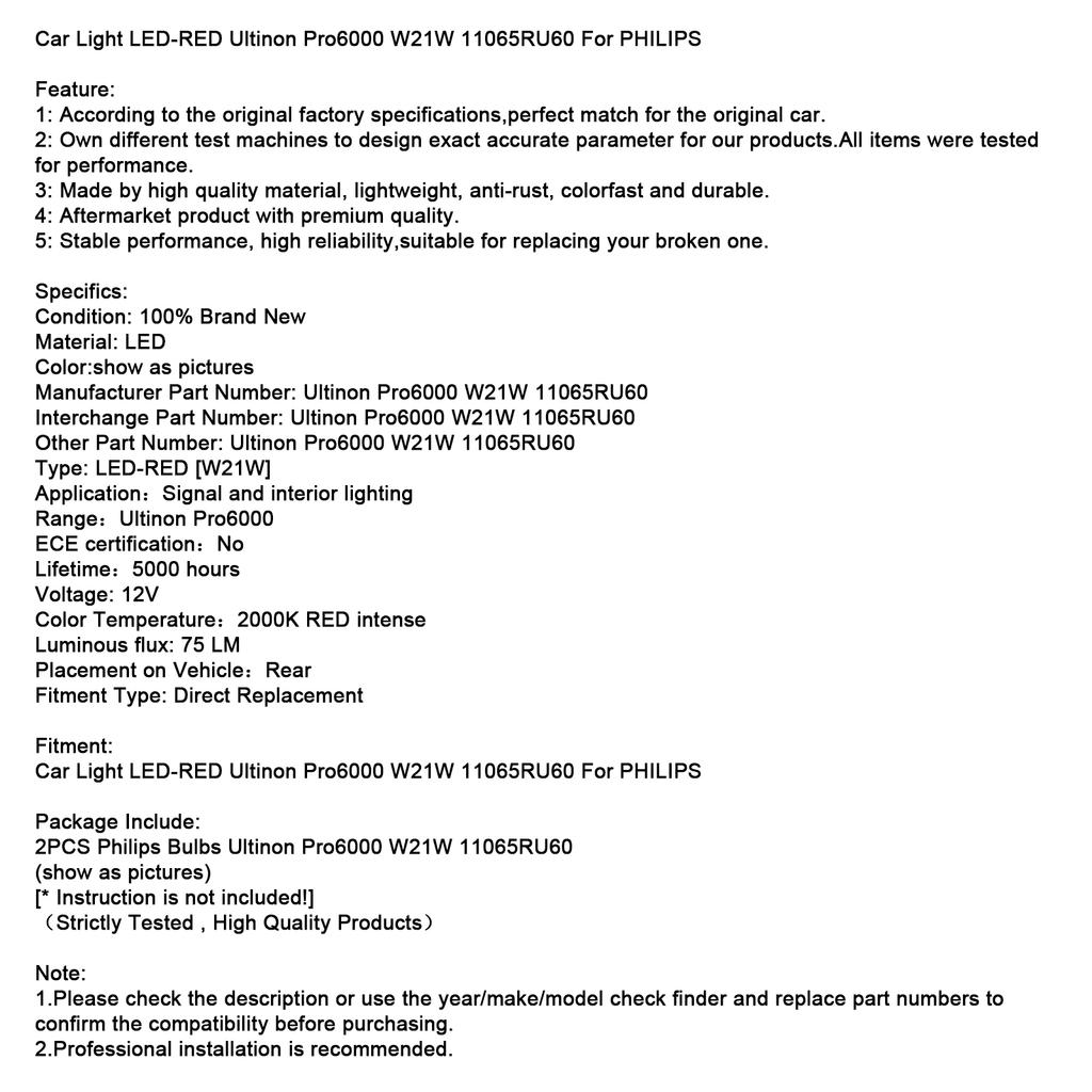 Car Light LED-RED Ultinon Pro6000 W21W 11065RU60 For Philip