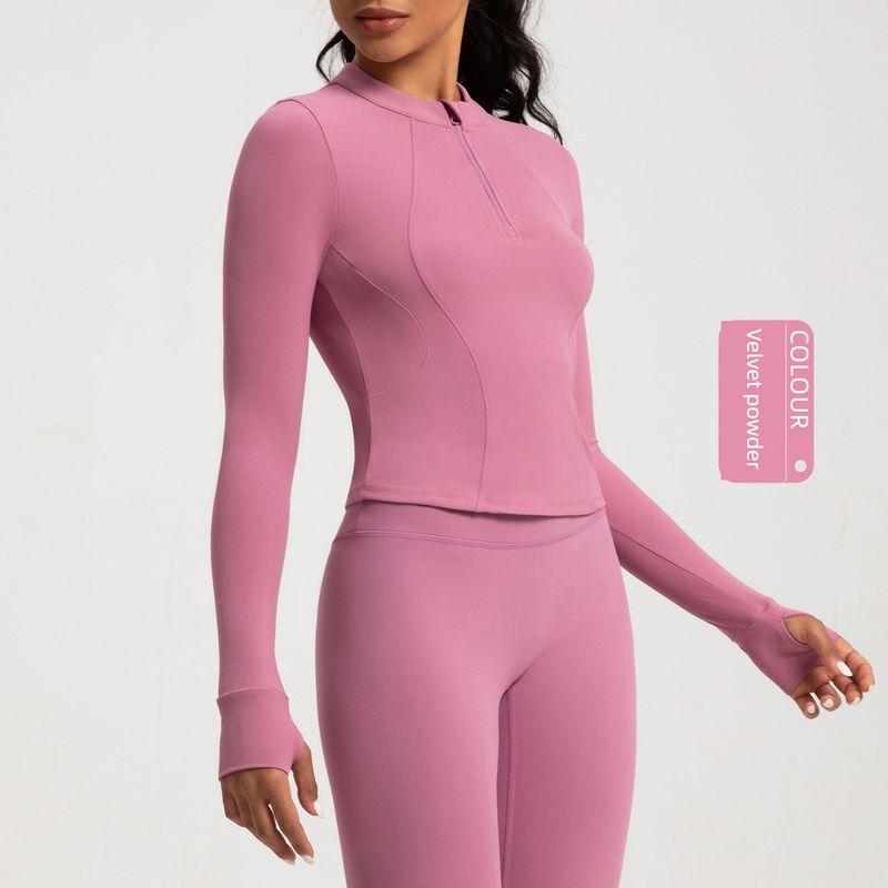 

Lu Same Style Yoga Clothing Top Women s Stand Collar Half Zip Silm Slim Looking Sports Long Sleeves T-shirt Running Fitness Top Velvet powder XL