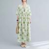 Summer New Literary Age Reduction Large Size Loose and Thin Printed Short-sleeved Long Dress with Pockets Over the Knee Skirt