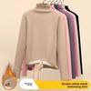 Women Thermal Underwear Winter Thickened and Flannel Bottom Shirt Solid Long Sleeve Basic T-Shirt Heating Fiber Pullovers