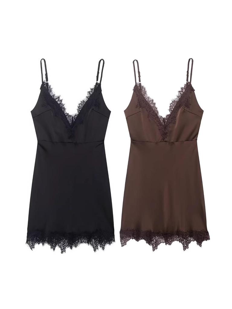 Women's Autumn Pure Desire Lace Trim Spaghetti Strap Dress