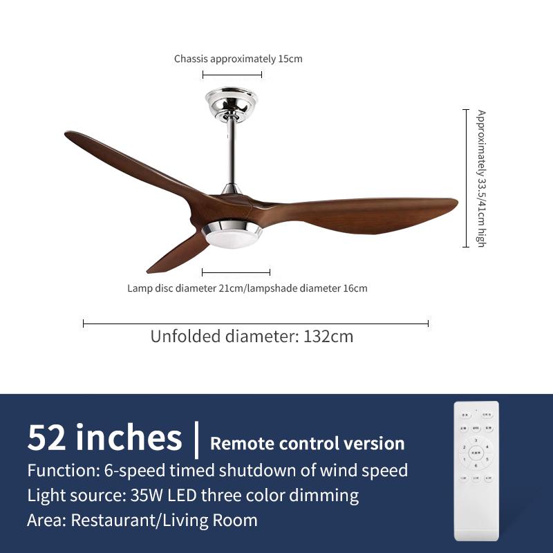 52 Inch large Ceiling Fan With Remote Control, Living Room, Dining Room, DC Motor, Reversible Blade, LED Fan Light With Light