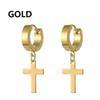 Stainless Steel Cross Pendant Earrings - European & American Fashion, Hip Hop Punk Style, Short Stud Design