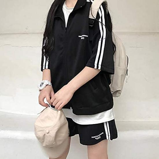 Short Sleeve Tracksuit Set with Loose Perfect for Casual Sports and Plus Sizes D.IIZOO Women's Spring/Summer 2-Piece Shorts, 3/4 Sleeves, Fit,