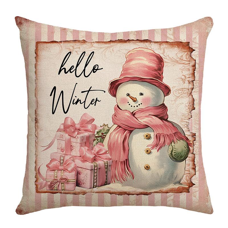 

New Pink Christmas Pillow Cover Creative Santa Print Decorative Sofa Pillow Cover Bedroom Cushion Cover Premium 45 * 45 (without core)