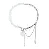 Cold feeling love necklace irregular transparent stone beaded OT stick necklace