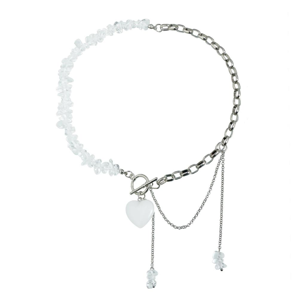 Cold feeling love necklace irregular transparent stone beaded OT stick necklace