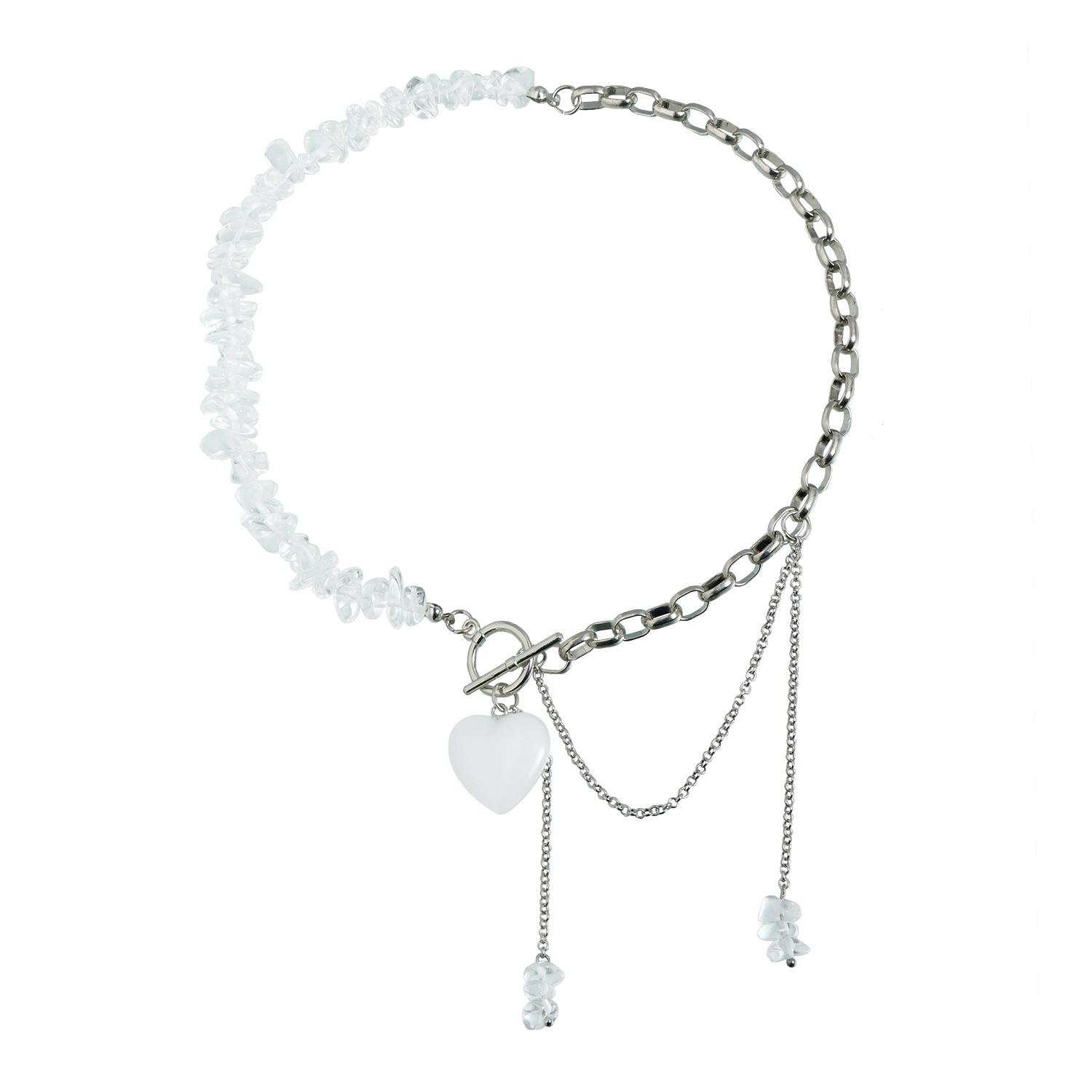 

Cold feeling love necklace irregular transparent stone beaded OT stick necklace