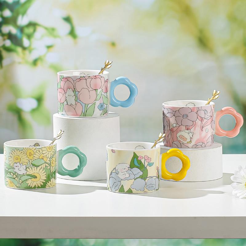 

Керамическая кружка Nordic Ins с милыми цветами, высокоточная чашка для воды, для домашнего офиса, кофейная чашка, подарки на мероприятия 201-300ml