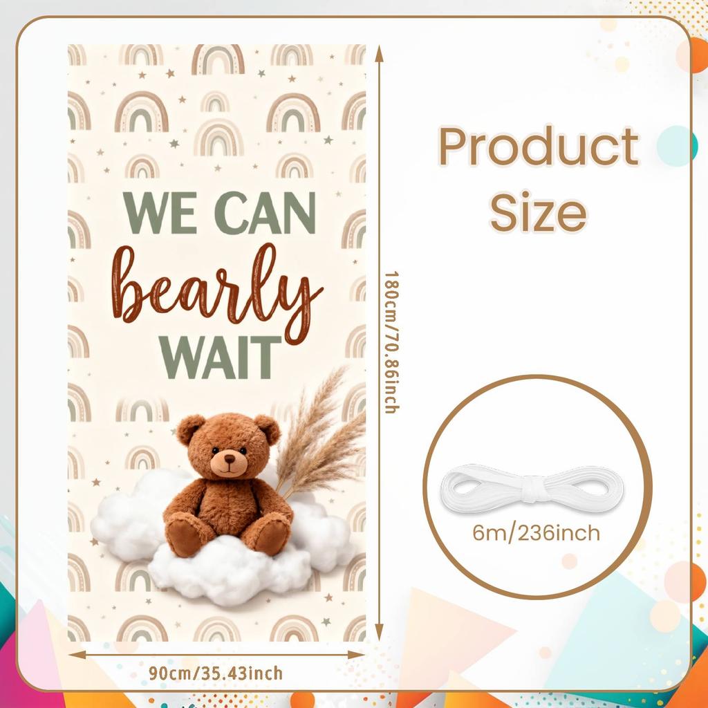 Gender Reveal Banner Neutral Color Scheme Boho Display Bearly Wait Banner Plush Bear Boho Party Display For Boho