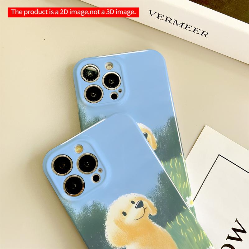 2DFlat Golden Puppy In Daisy Field Phone Case All Inclusive Film Hard iPhone Case, Compatible with iPhone 18 Pro Max 17 16 15 14 13 12 11