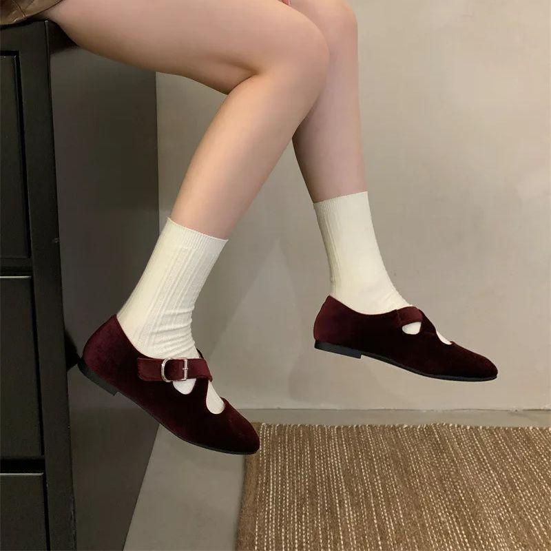 Fashion IPPEUM Women Mary Janes Shoes Ballet Flats Buckle Red Dress Ballerinas Zapatos Mujer