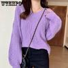 WTEMPO V-neck Cropped Pullover Sweater Women Simple Twist Sweaters For Women Solid Color Basic Long Sleeve Autumn Clothes