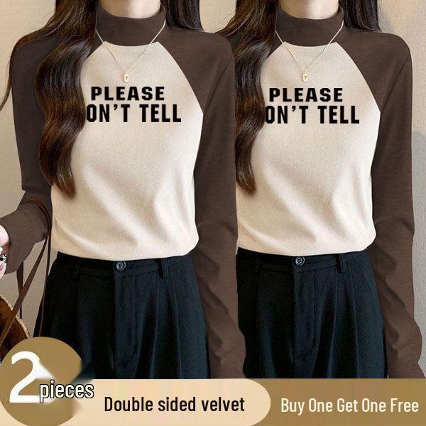 

Two-Piece Women s German Velvet Color Block Semi-High Neck Slim Fit Shirt - New Warm Winter Base Layer M (90-105 jin) кофейный/абрикосовый