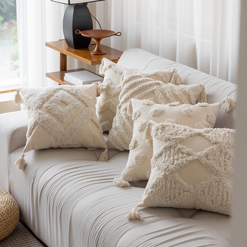 Βοημιανή Φούντα Μαξιλαροθήκη Τρισδιάστατη Τούφτα Κεντημένη Μαξιλαροθήκη Καναπέ Γεωμετρική Γραμμή Διακοσμητικό Μονόχρωμο Μαξιλάρι