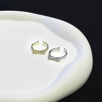 Niche Design Cold Wind Geometry High Sense Bow Stacked Zircon Ring Opening Adjustable Ring