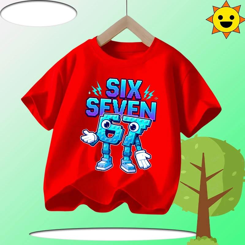 Kids T-Shirts Fashion Oys Girls Polyester Tee Italian 67 Casual Children Clothes Top Summer 67 Six Seven Cool Funny Printed T-shirt