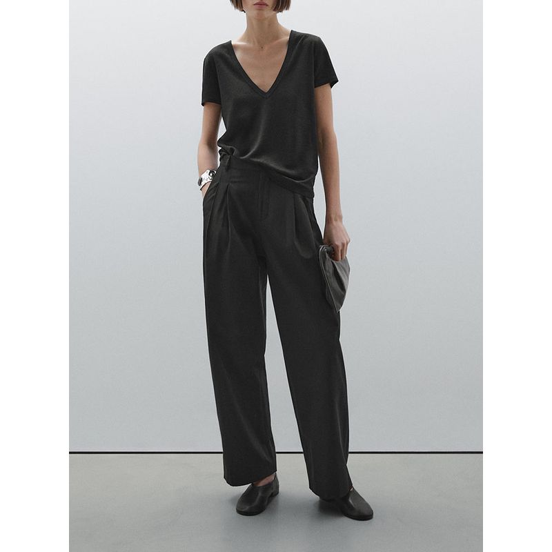 Za2025 Summer New Women clothes Casual Simplicity Wind Lightweight V-neck Short sleeve T-shirt Top 06216938 306