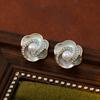 Vintage Light Luxury Crystal Flower Imitation Pearl Stud Earrings For Women Korean Exquisite Earring Jewelry Party Gifts