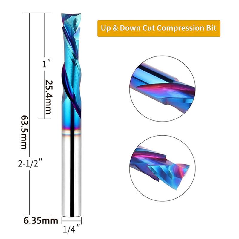 1/4 Inch Shank 2 Flute  Up/Down Cutting Spiral Milling Cutter, Carbide Milling Cutter CNC Router Bit Accurate Groove Slot