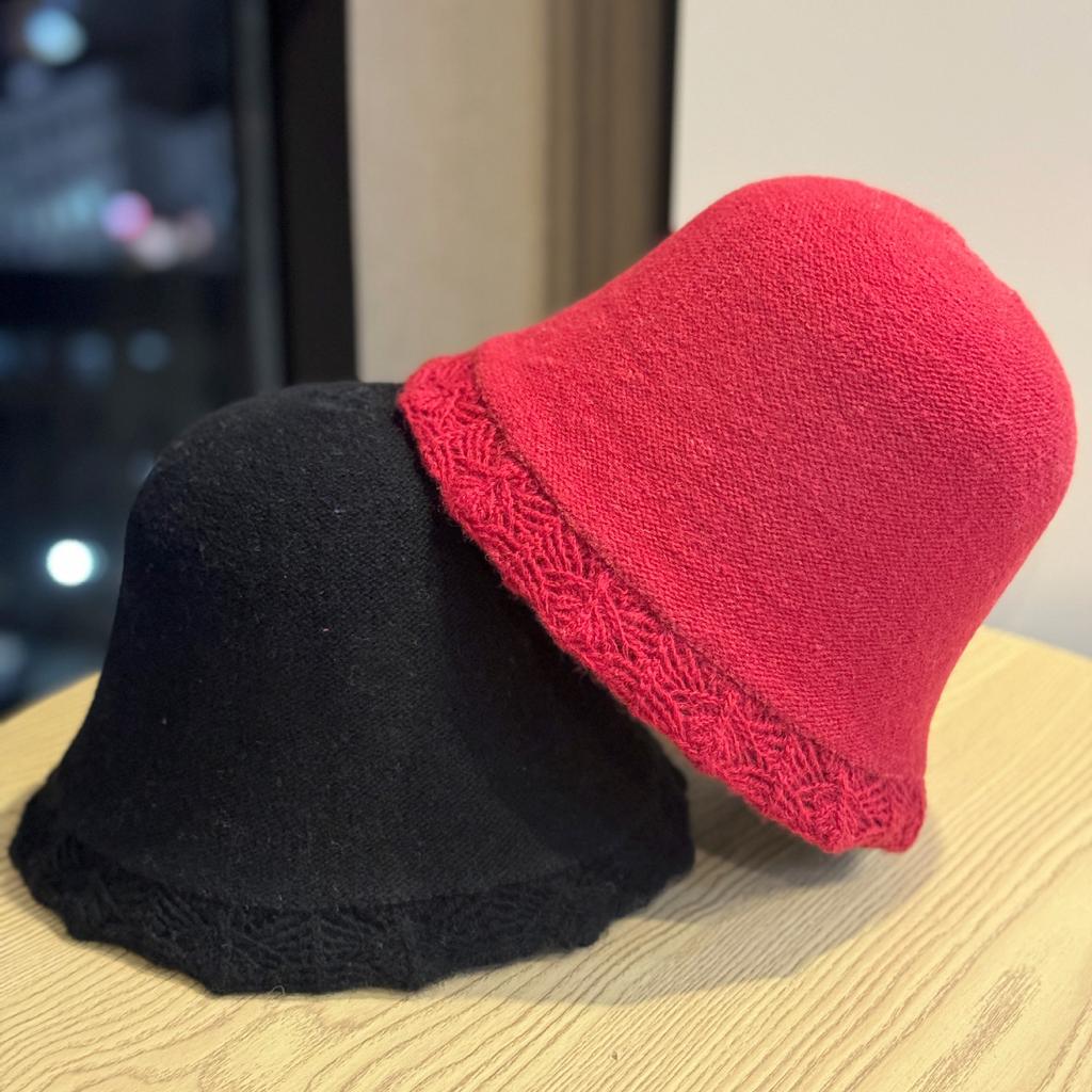New Pure Wool Knitted Hat for Women in Autumn and Winter Gentle Lace Sweet and Fashionable Soft and Waxy Small Bucket Hat with Face