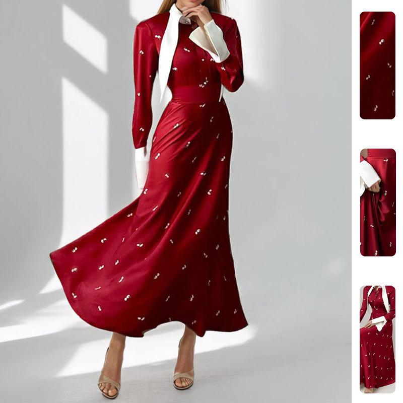 Spring New Women's Clothing, European and American Dresses, Elegant Temperament Printed Pendulum Design Long Dress