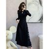Plus Size Black Frog Button Mid-Length Dress - New Chinese Style for Spring, Autumn, and Winter