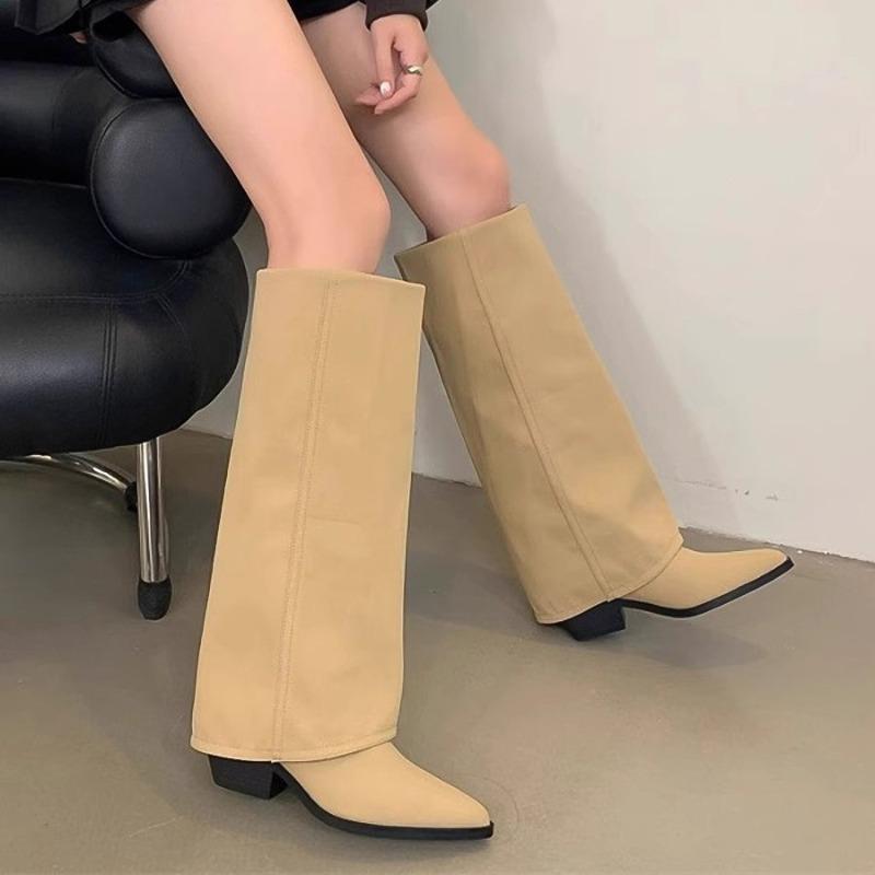 Pointed trouser boots spring new thin boots but knee fashion versatile thick heel western cowboy boots