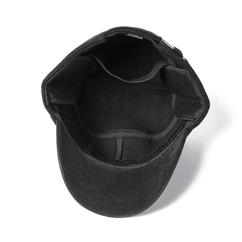 Autumn Winter Hat Men's Velvet Thick Military Caps Wool Dad Hat Middle-Aged and Elderly Outdoor Windproof Ear Protection Warm Flat Top Hat