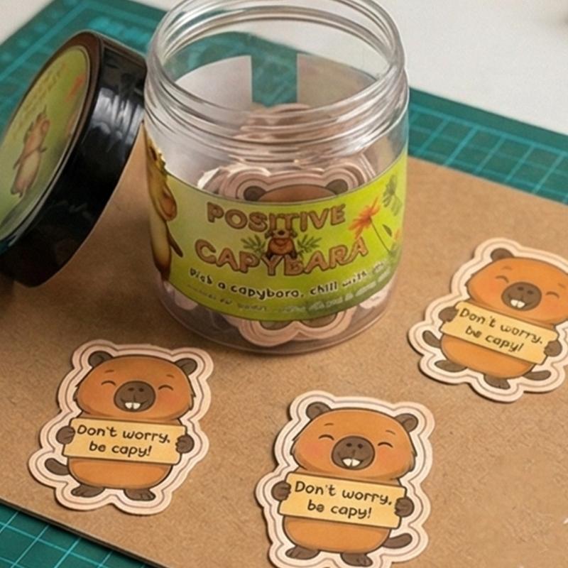 60 Sheets Multifunctional Animal Greeting Cards Positive Affirmation Cards in Plastic Jar for Children Adult Coworkers