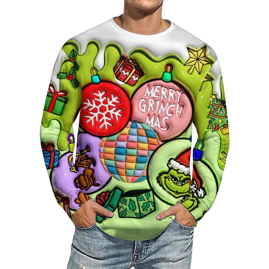 Men's Christmas Printed Imitation Cotton Long-sleeved Shirt
